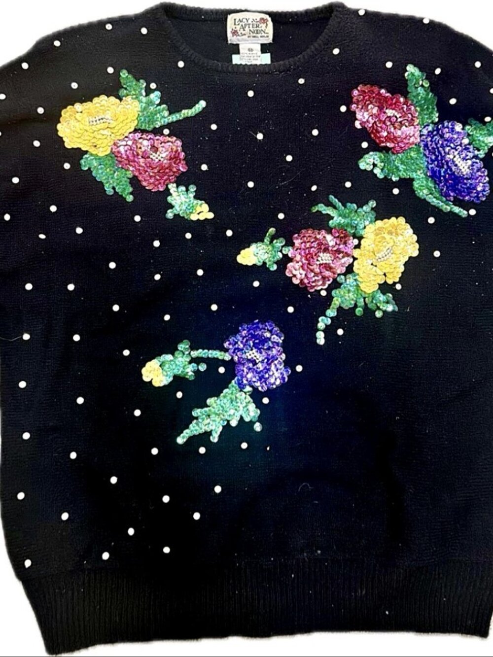 Lacy After Noon Sequin Floral Sweater Womens M